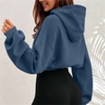 thumbnail image 6 of LEKWK Cropped Hoodie Women Long Sleeve Warm Athletic Sweatshirts with Pocket Relaxed Fit Fall Winter Activewear for Casual Everyday Workout Gym, 6 of 7