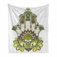 thumbnail image 1 of Hamsa Soft Flannel Fleece Throw Blanket, Natural Elements Inspired Hamsa Hand with Branch and Leaf Nature Harmony, Cozy Plush for Indoor and Outdoor Use, 50" x 60", Green White Brown, by Ambesonne, 1 of 6