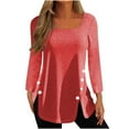thumbnail image 1 of Timegard Womens Tops Square Neck Button Long Sleeve Solid Color Blouses Casual Comfy Loose Tee Tops, 1 of 5