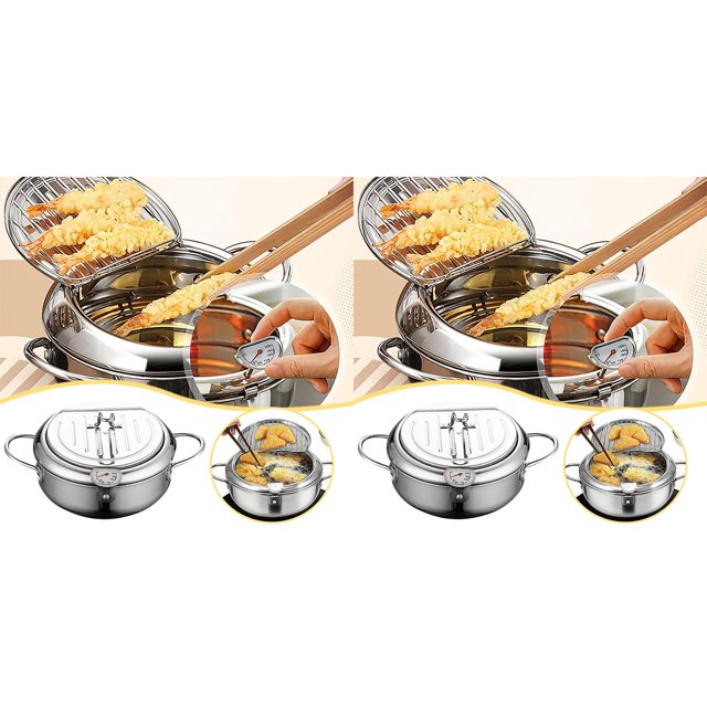 Air Fryers & Accessories Stainless Steel Deep Fryer with Temperatureand Oil Filter Rack for Home Kitchen Use*2 Pack
