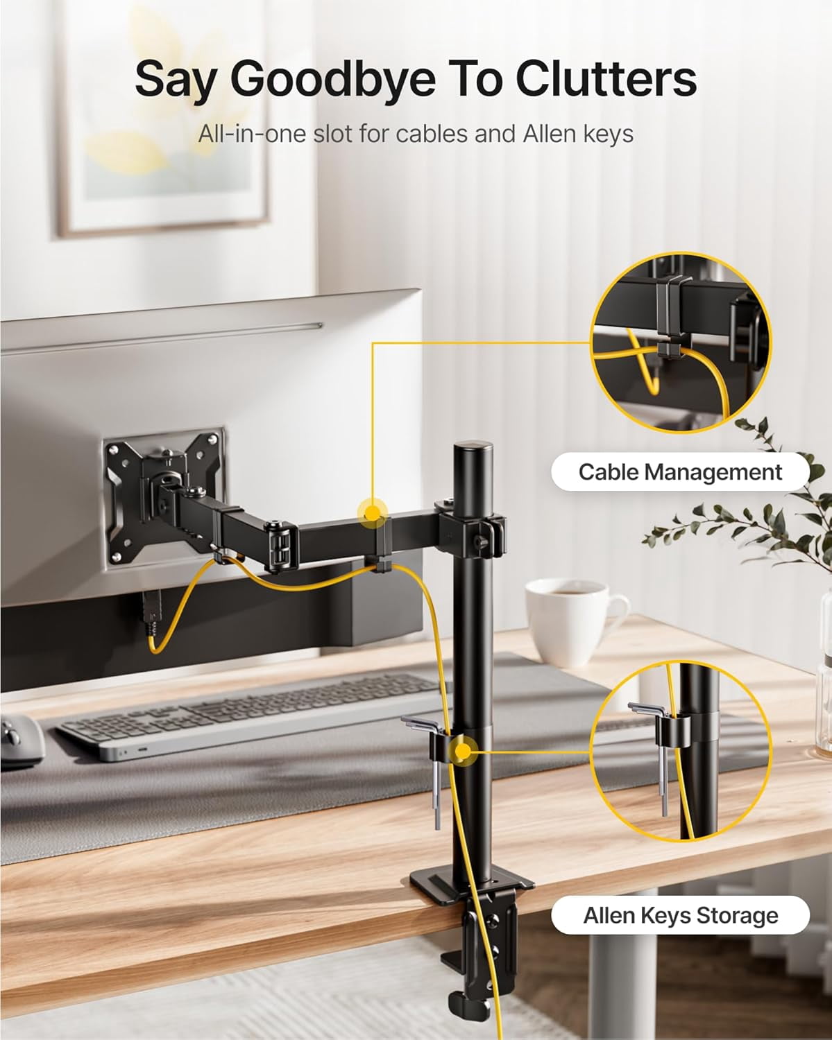 monTEK Single Monitor Stand for 17"–32" Screens, Fully Adjustable Monitor Arm Desk Mount up to 22 lb, C-Clamp & Grommet Base, VESA 75/100mm Computer Monitor Mount, Black