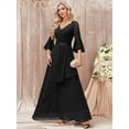 thumbnail image 7 of Miusol V-Neck Floral Lace Flare Sleeve Chiffon Ruffle Formal Dress, 7 of 7