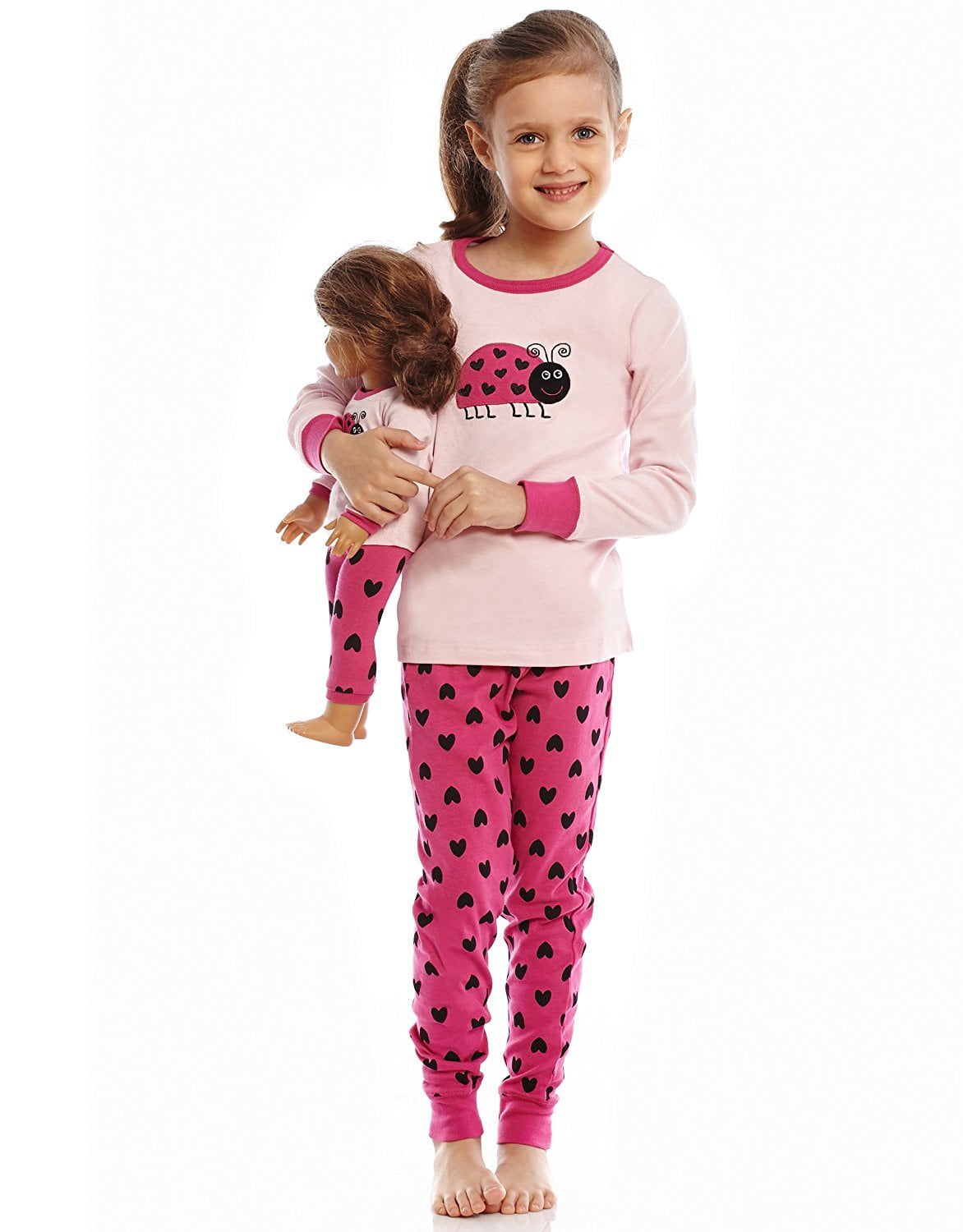 Leveret Flamingo Girls Matching Doll & Kid 2 Piece Pajama 100% Cotton 2-14 Y 