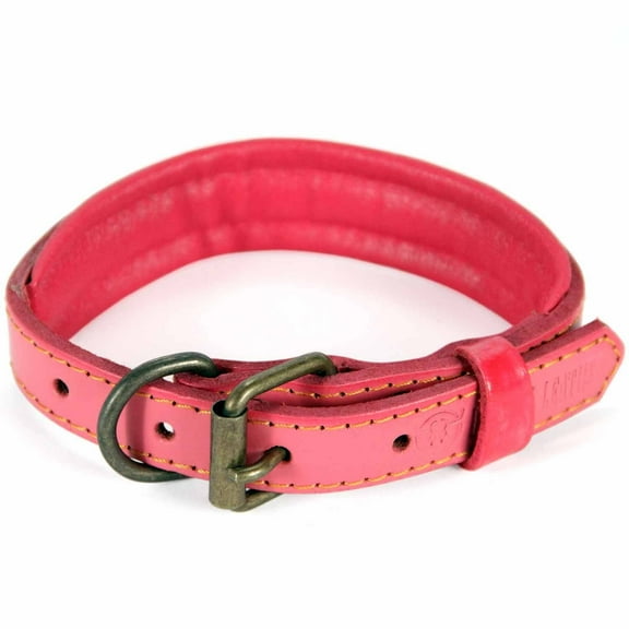 logical leather padded dog collar - best full grain heavy duty genuine leather collar - pink - small