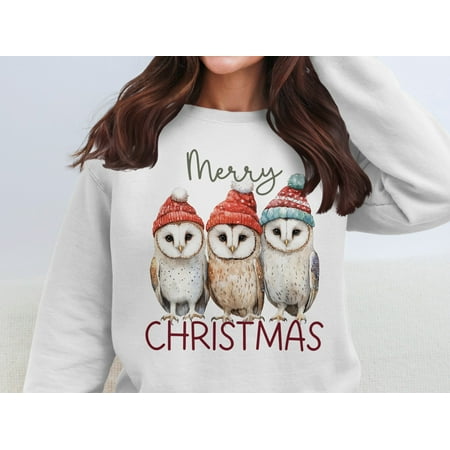 

Cozy Christmas Owls Merry Christmas Sweatshirts (M White)