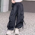 thumbnail image 5 of Glisme Teen Girls Trousers Solid Color With Pockets And Drawstring Autumn Soft Girls Flare Leg Pants Size 9-10 Years, 5 of 5