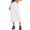 thumbnail image 3 of HUBERY Women Low-Waisted Pockets Solid Color Midi Denim Skirt, 3 of 5