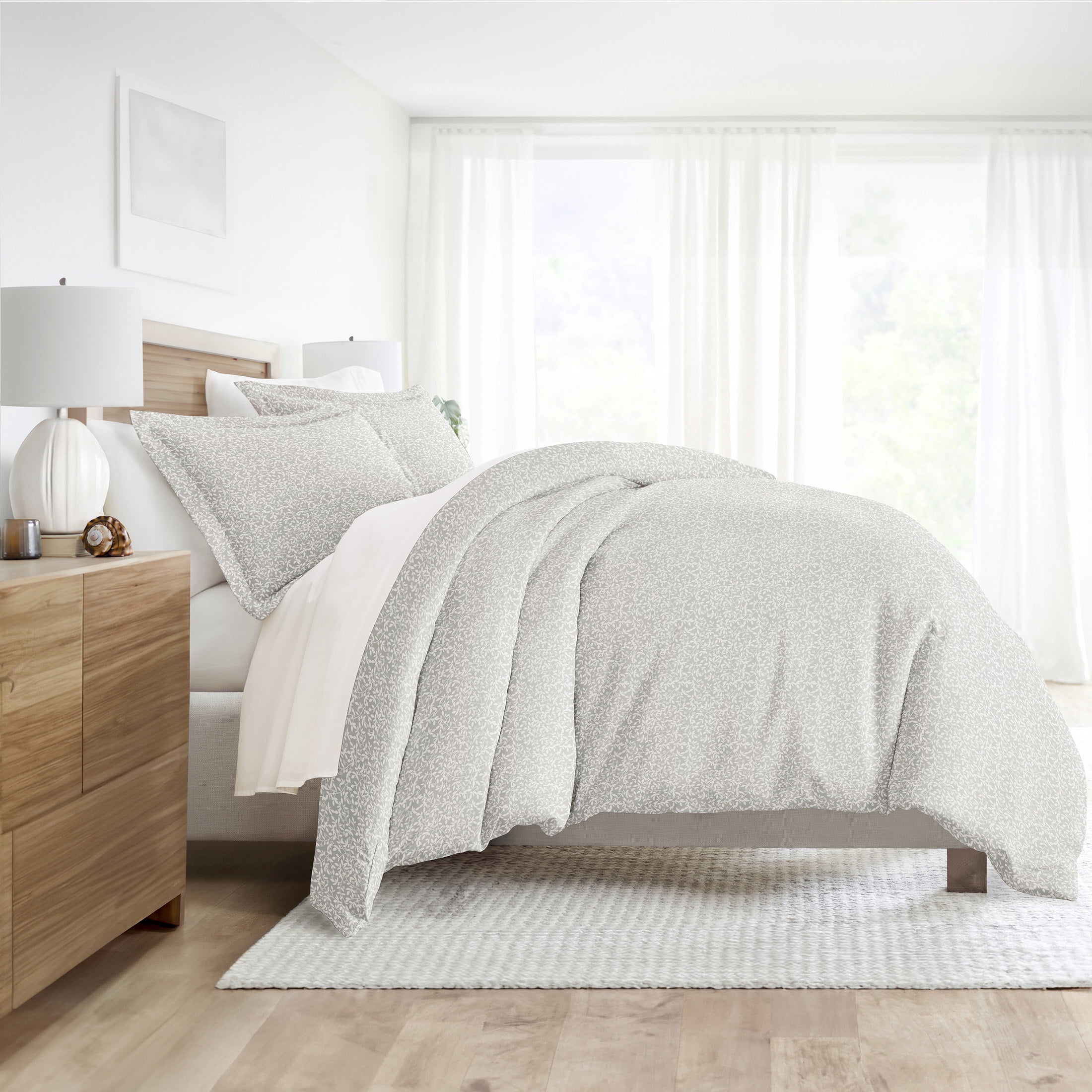 Noble Linens Gray Vine Trellis Print 3-Piece Duvet Cover Set, Full/Queen