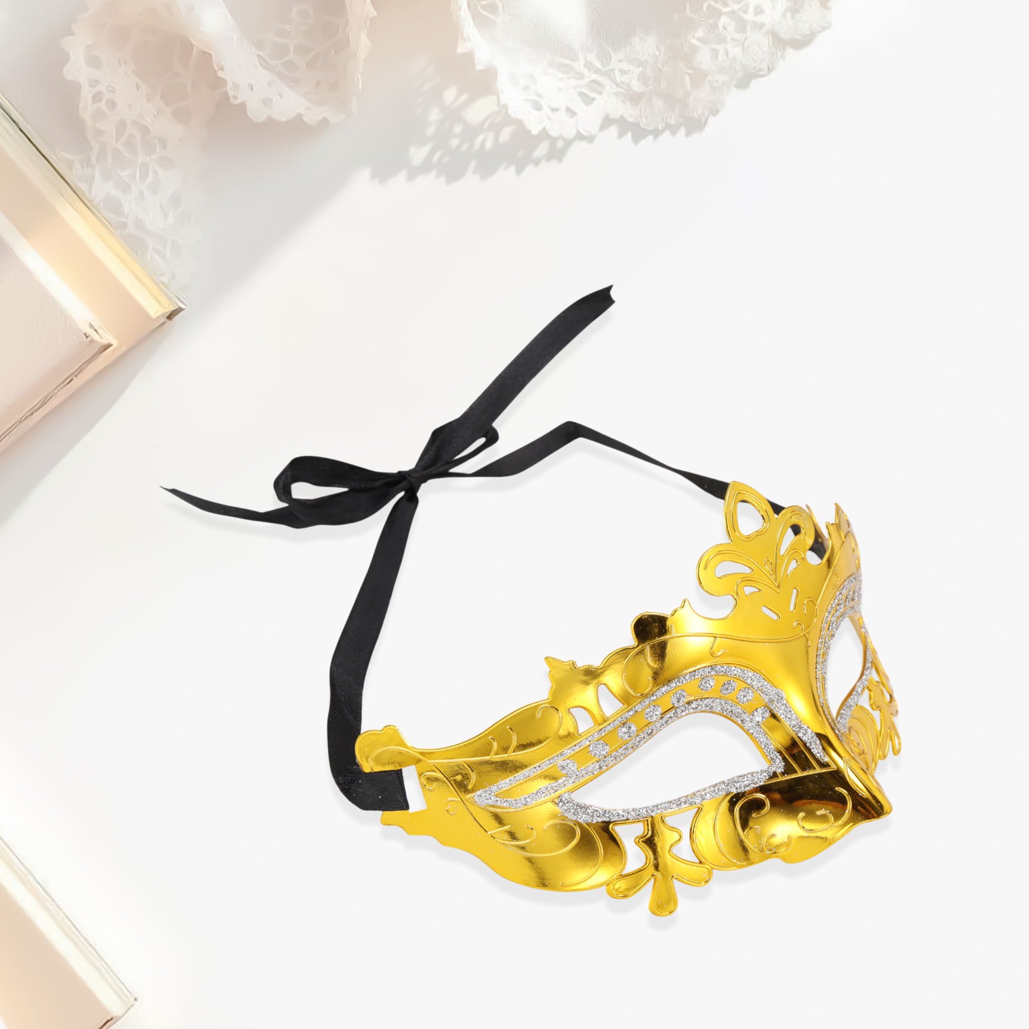 Unique Bargains 1 Pack Electroplated Half-face Party Mask for Masquerade Gold Tone