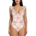 thumbnail image 2 of Yiaed Daisy And Bee Print Women's Ruffled One Piece Swimsuit V Neck Swimwear Slimming Monokini for Woman-X-Large, 2 of 8