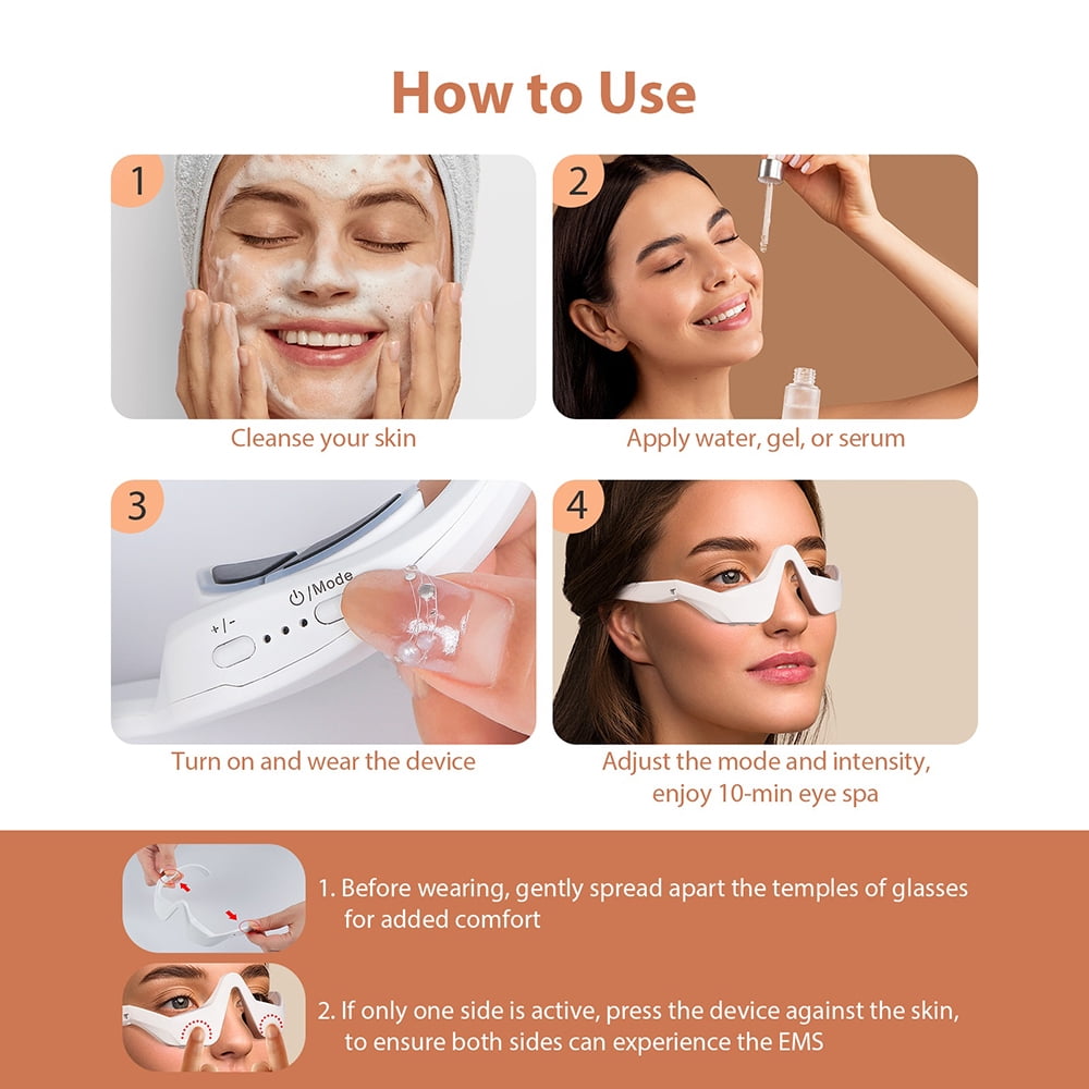 Dr.pedi Red Light Therapy Eye Massager, Microcurrent Facial Device to Improve the Appearance of​ Dark Circles, Puffiness & Wrinkles, Eye Strain Comfort​ Glasses with EMS and LED Technology