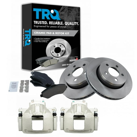 TRQ Front Brake Pad & Rotor Kit Brake Caliper Brake Pads Brake Rotor Ceramic Vented Fits Select 2007-2010 Dodge Nitro 2008-2012 Jeep Liberty