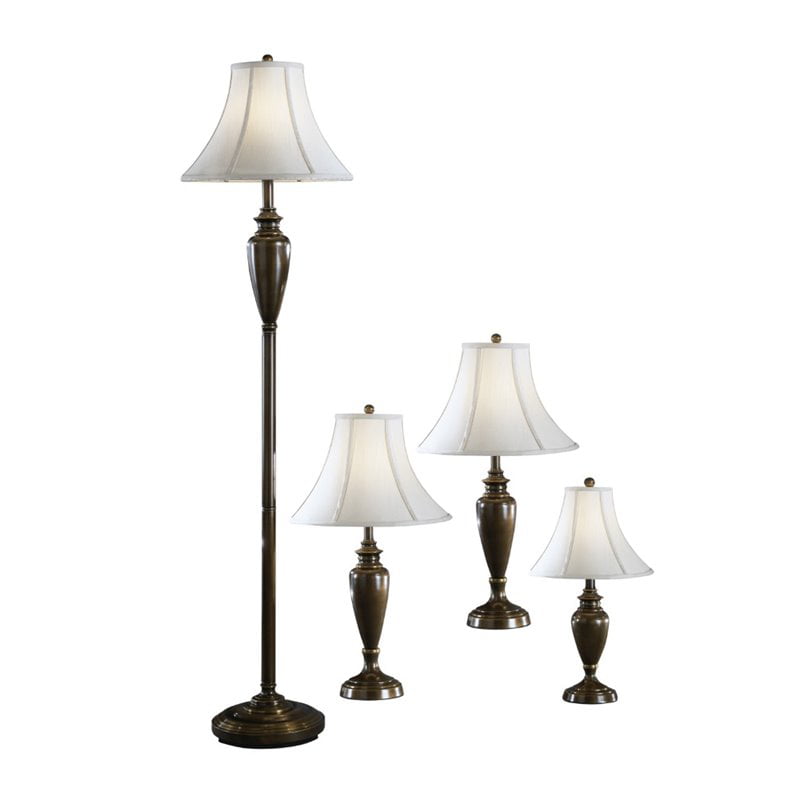 4 Piece Metal Lamp Set In Antique Brass, Matching Floor And Table Lamp Sets