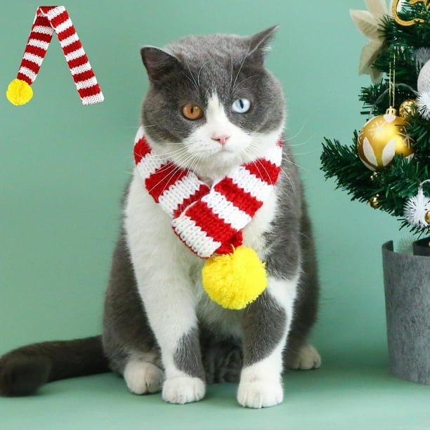 Knitted Striped Pet Christmas Scarf Cats Dogs Dogs Wool Thickened Warm Collar