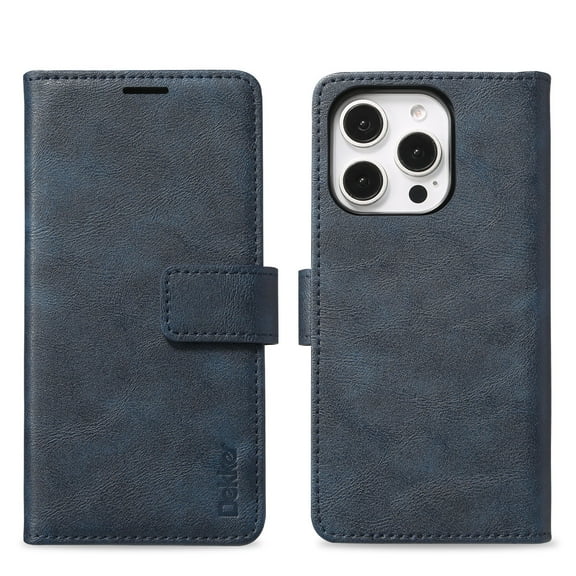 Case Wallet for iPhone 16 Pro, Detachable PU Leather Case with Card Holder, Strong Magnetic Compatible with MagSafe Wireless Charging, Vintage Slim Fit Kickstand Shockproof Cover, Blue