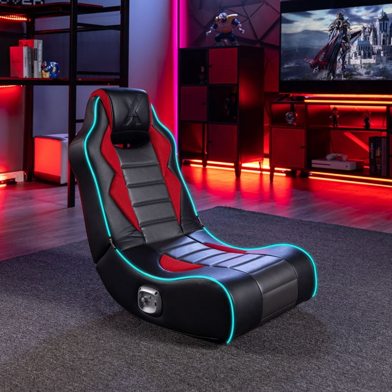 X Rocker Flash LED Audio Floor Rocker Gaming Chair, Red/Black