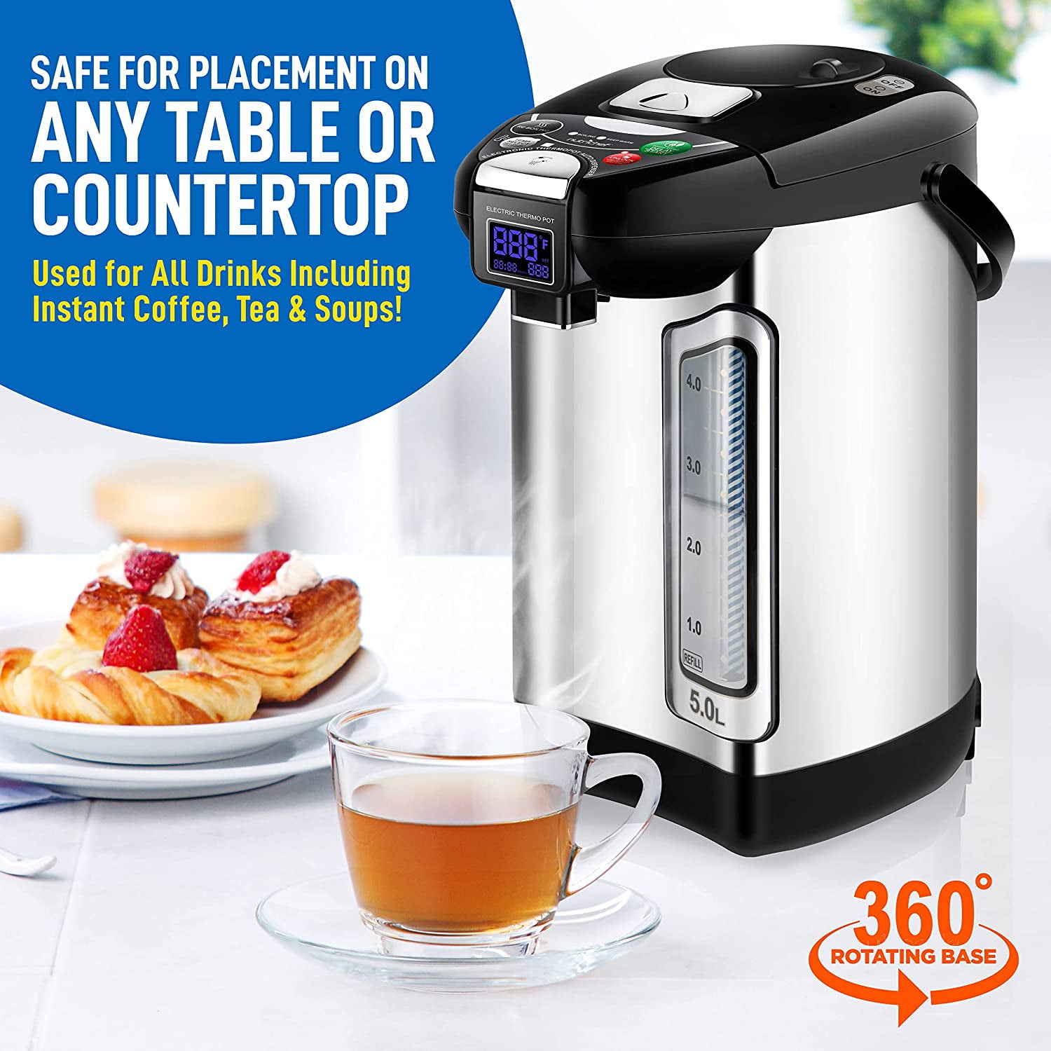 Nutrichef Digital Water Boiler and Warmer stainless Electric Hot Water Dispenser