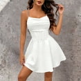 thumbnail image 5 of Aimik Women's Corset Mini Dress Summer Spaghetti Strap Ruched Front Solid Mini Skater Dress A-Line Flowy Short Dress, 5 of 6