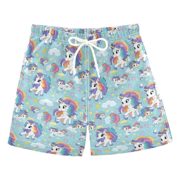 joogoo Boys Swim Trunks Cute Unicorns Beach Board Shorts Drawstring Swimsuit M