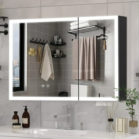 Caulitar 31.5'' Bathroom Mirror Cabinet, Medicine Cabinet with LED Lighted Mirror and Anti-Fog Wall Mounted