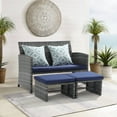 thumbnail image 6 of JOIVI Outdoor Loveseat Patio Furniture Rattan Conversation Set, with Ottoman, Pillows Included, Grey Wicker, Navy Blue Cushions, 6 of 10