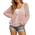 thumbnail image 3 of CAIXIA Womens Crochet Lightweight Cardigan Zip Up Hooded Long Sleeve Knit Sweaters Mesh Beach Swim Cover Up, 3 of 9