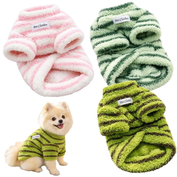 Goowood Striped Fleece Dog Sweater Warm Soft Small Pet Sweater, Two Legged Puppy Coat Outfit for Cat Small Dogs Chihuahua Fall Winter Apparel