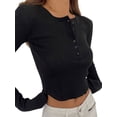 thumbnail image 3 of Blotona Womens Long Sleeve Plain Ribbed T-Shirts Casual Spring Fall Bottoming Shirts Women Round Neck Buttons Slim Pullover Tops, 3 of 9