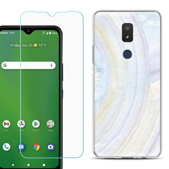 Slim-Fit TPU Fashion Phone Case for Cricket Icon 3, with Tempered Glass Screen Protector, by OneToughShield ® - Marble / Rainbow