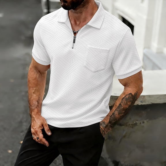 DayScoop Short Sleeve T-Shirt for Men Casual T Shirt Solid Color Summer Fashion Button Up Half Zip Pullover Tops