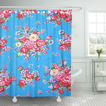- PKNMT Floral Traditional Chinese in Red and Colors Silk Knit Flower Oriental Eastern Dress Shower Curtain Bath Curtain 66x72 inch