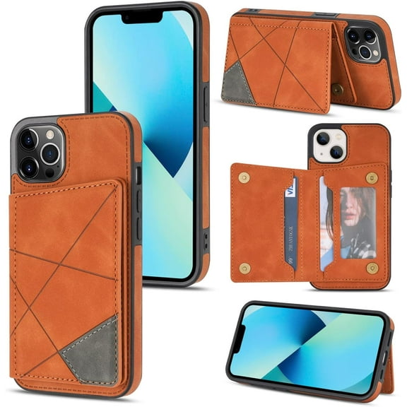 Simple Line Pattern Multifunctional Wallet Leather Case for iPhone 13 12 11 Pro Max Mini X XS XR 7 8 Plus, Card Holder Stand Back Cover(Brown,7/8)