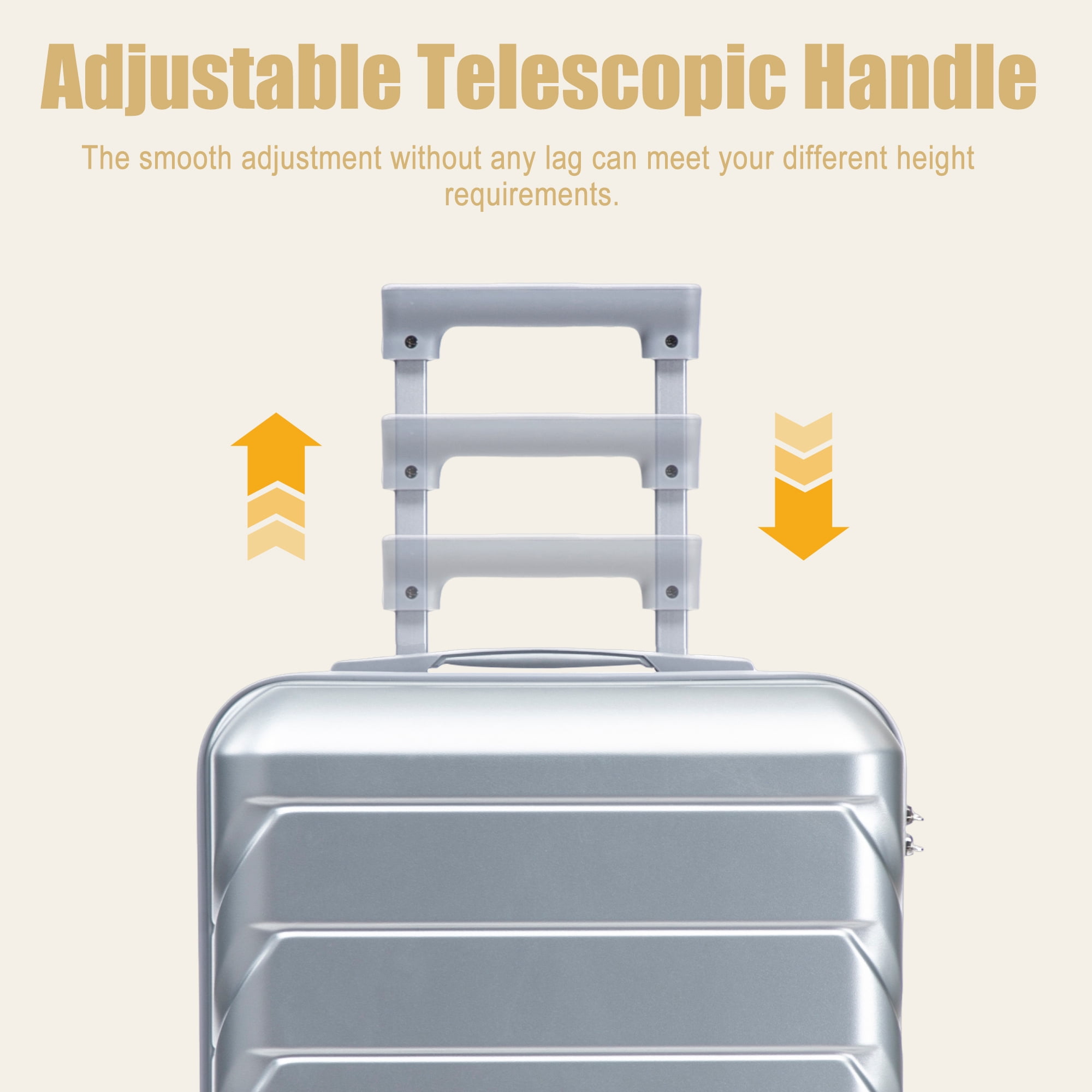 20 Inch ABS Hard Shell Carry-On Luggage, Airline Approved, Scratch Resistant, 4 Spinner Wheels, Built-in Combination Lock, Lightweight Waterproof Suitcase (Silver)