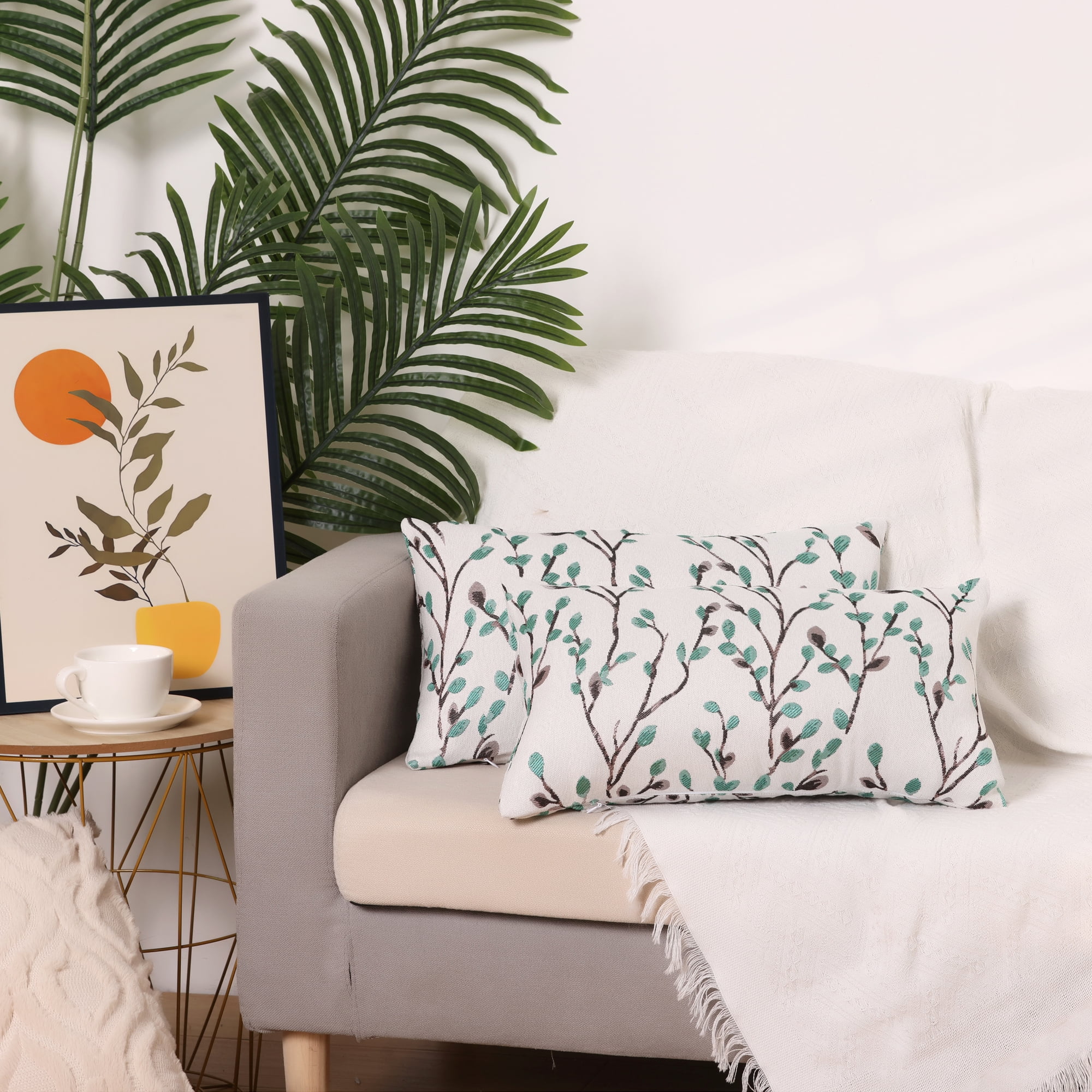 Unique Bargains Floral Pattern Decoration Throw Pillow Cover for Outdoor Indoor (2 Count) Green Flower 12" x 20"