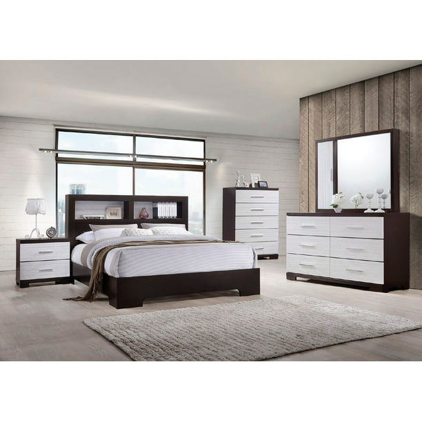 Classic Dual Color White Dark Brown Beautiful 4pc Bedroom Set