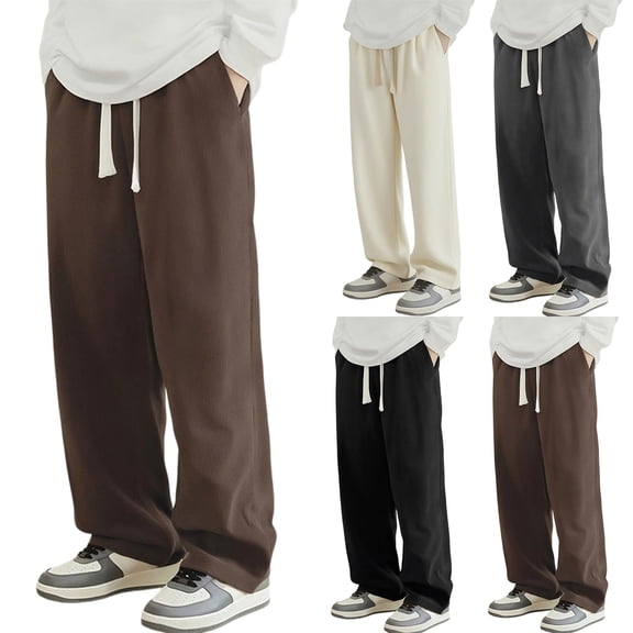 Men's Cotton Linen Solid Color Casual Trousers, Loose Wide Leg Pants for Spring Summer, Boho Style and Casual Wear,Beige,L