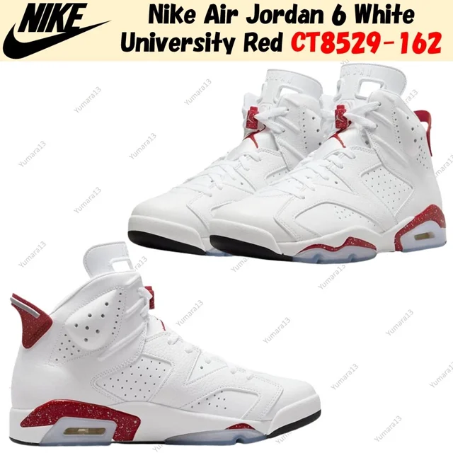 N I-K-E A i r-Jor-dan 6 White University Red CT8529-162 Men's Size