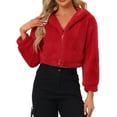 thumbnail image 2 of INSPIRE CHIC Women's Casual Faux Fur Coat Zip Up Hooded Cropped Fuzzy Fleece Jacket Red XS, 2 of 6