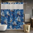 thumbnail image 5 of No Hook Shower Curtains with Snap-in Liner Set, Coastal Boat Ocean Waterproof Hotel Style Bathroom Shower Curtain, Coastal Sea Waves Summer Breathable Mesh Top Window Bath Curtains 72''x72'', 5 of 9