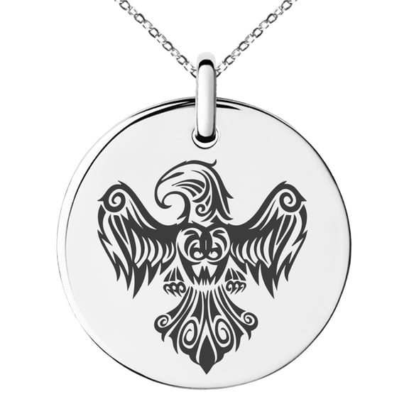 Stainless Steel Aztec Power Strength Courage Rune Engraved Small Medallion Circle Charm Pendant Necklace