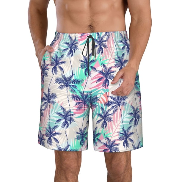 Balery Palm Leaves Traje de Baño Estilo Hawaiano para Hombre, Shorts de Secado Rápido con Bolsillos-3X-Large