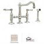 Rohl Italian Kitchen Acqui Three Leg Bridge Faucet With Metal Levers Sidespray And 9" Reach Column Spout In Polished Nickel
