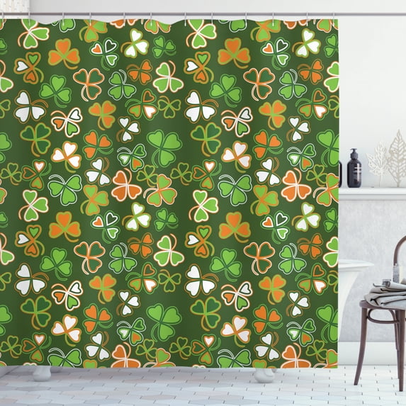 Ambesonne Nature Shower Curtain, Lucky Clover, 69"Wx84"L, Green and Orange