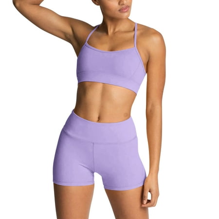 IBTOM CASTLE Women Workout Sets Yoga Outfits  Sports Bra and High Waist Leggings Gym Clothes Tracksuit  2-Piece L Purple