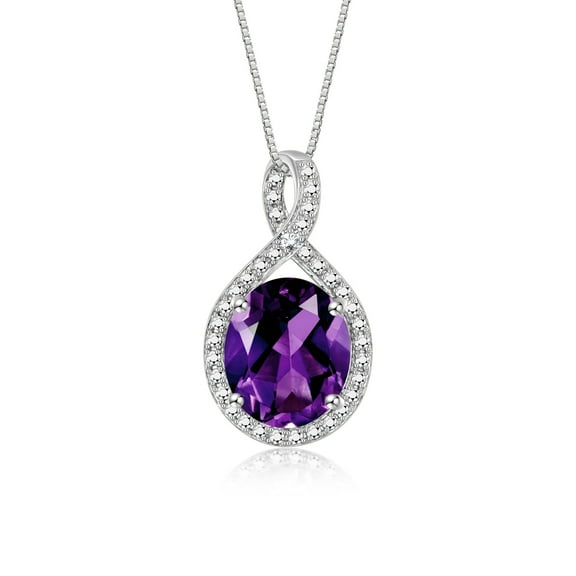 RYLOS Necklace Sterling Silver 925 Halo Designer Necklace Gemstone & Diamonds Pendant with 18" Chain 12X10MM Amethyst February Birthstone Womens Jewelry Silver Necklace