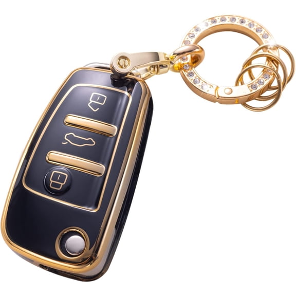 for Audi Key Fob Cover with Keychain, Key Shell Cover Compatible with Audi A1 A3 Q3 Q7 R8 A6L TT Smart Key Fob,1