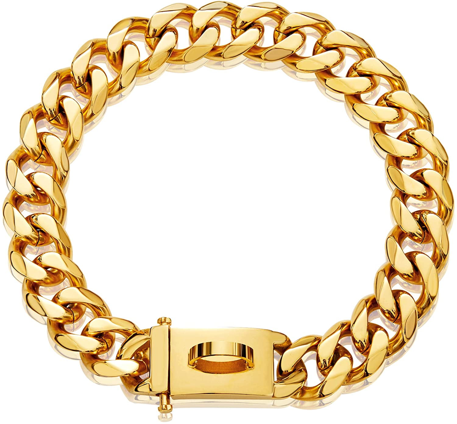 Gold Dog Chain Collar Metal Chain Collar with Design Secure Buckle, 18K