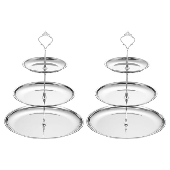 2 Sets 3-Tier Cupcake Stand Holder, Round Tiered Serving Tray Stainless Steel Cup Cake Stand for Dessert Fruit Table Birthday Party Decoration Display, Silver