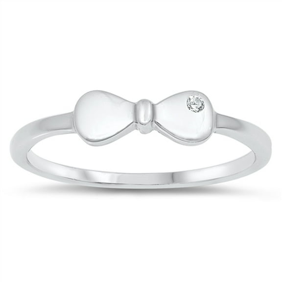Clear CZ Studded High Polish Ribbon Bow Promise Sterling Silver Ring White 925 Female Size 3