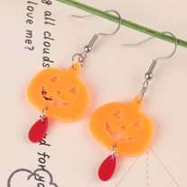 Halloween Earrings Acrylic Dangle Earrings Ghost Pumpkin Bat Earrings Halloween Theme Accessories(A pair of Cute Pumpkin)